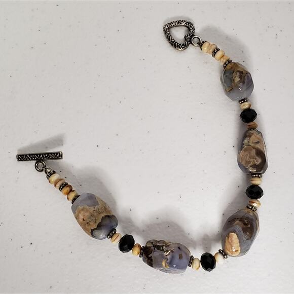 Blue Marbled Chalcedony Nugget Heart Toggle Fashion Bracelet - Picture 6 of 7